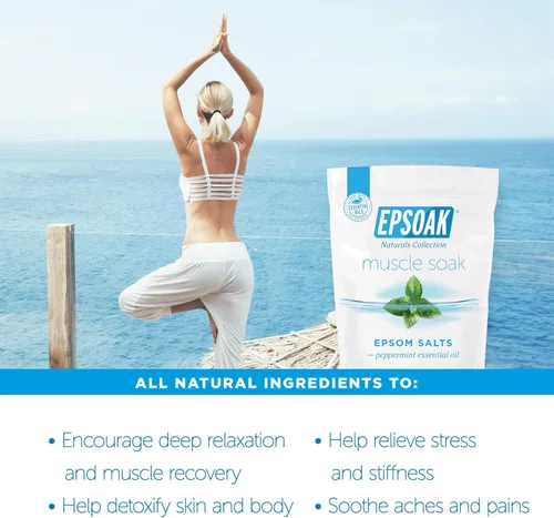 Miniatura 3 de Epsoak Muscle Soak - Bolsa de sal de Epsom resellable con aroma a menta de 2 libras, fabricada en los Estados Unidos, certificado libre de crueldad