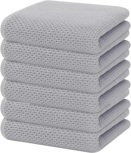 Miniatura 123 de Homaxy Paños de cocina de 100% algodón con tejido de gofre, ultra suaves, absorbentes, de secado rápido, 12 x 12 pulgadas, paquete de 6, amarillo