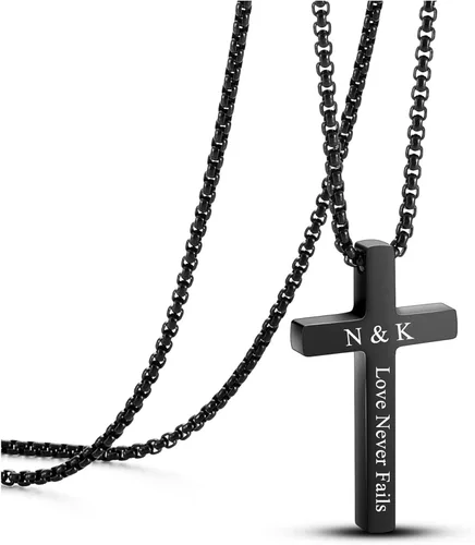 Miniatura 3 de Jovivi Collar de cruz personalizado para hombres y mujeres, grabado de acero inoxidable, placa de perro lisa, colgante de cruz de 24 pulgadas