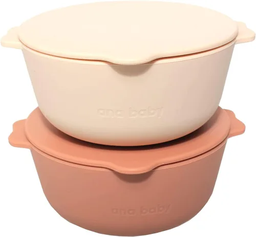 Miniatura 7 de ana baby Paquete de 2 cuencos de silicona con tapas, para bebés y niños pequeños, sin BPA, aptos para lavavajillas, microondas y congelador