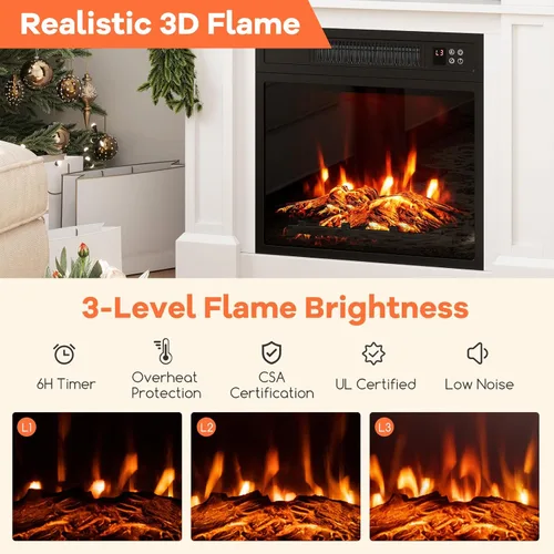 Miniatura 2 de ORALNER Chimenea Eléctrica de 32" con Repisa, Paquete de Caja de Combustión de Madera Envolvente Independiente Inserto de Chimenea de 18" Calentador