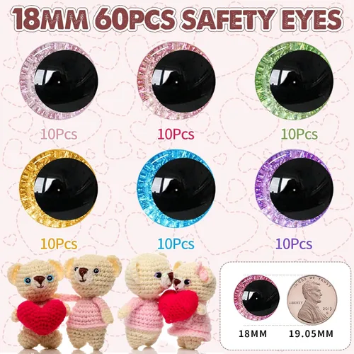 Miniatura 2 de MUCUNNIA 120 piezas 18 mm Ojos de seguridad de brillo 3D para crochet con arandelas en forma de cuenco, ojos de crochet amigurumi lunares