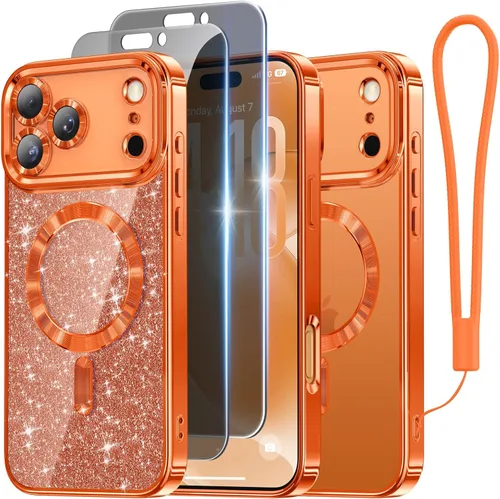 Miniatura 76 de Meifigno Candy Mag Series - Funda diseñada para iPhone 15 Pro, compatible con MagSafe, tarjeta con purpurina y correa de muñeca, protección completa