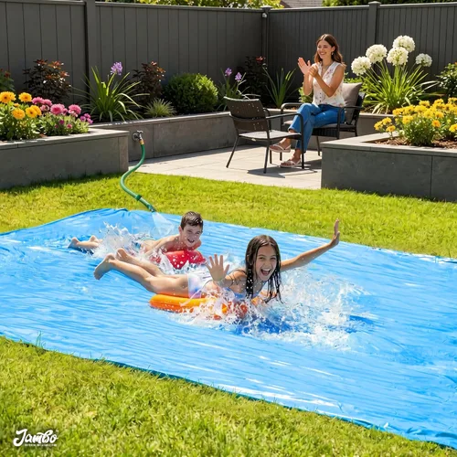 Miniatura 7 de JAMBO MEGA - Tobogán acuático de 30 pies x 82 pulgadas y 2 bodyboard modelo actualizado, extra largo extra ancho para niños, tobogán acuático