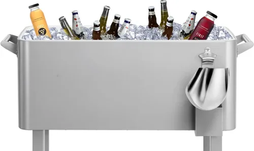 Miniatura 5 de Carrito de hielera rodante de 80 cuartos de galón, carro enfriador para patio, bar de bebidas para fiestas en el patio trasero, con soporte