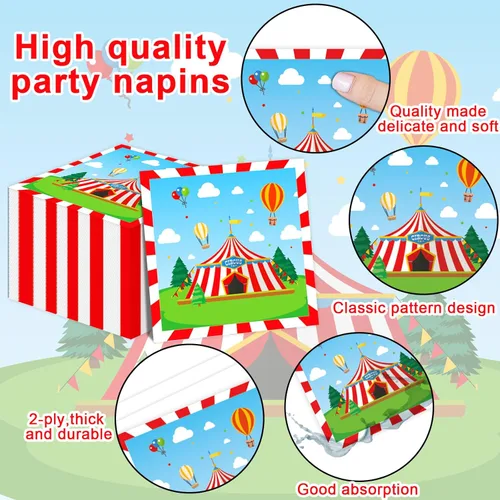 Miniatura 3 de Platos de papel con temática de circo y servilletas, decoraciones de fiesta de circo, juego de vajilla de carnaval, platos de cena con temática