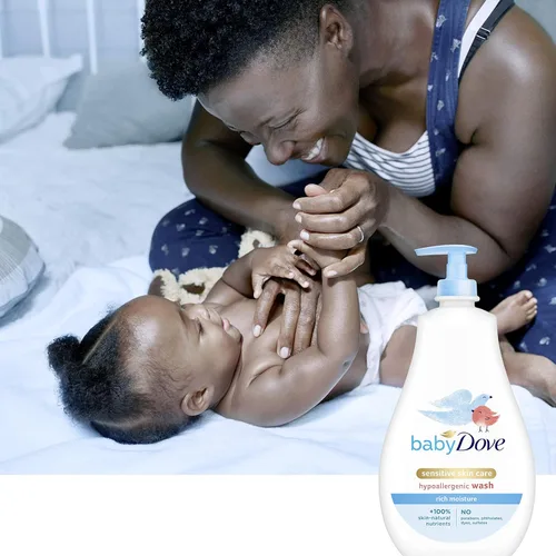 Miniatura 14 de Baby Dove Jabón Corporal para Cuidado de la Piel Sensible del Bebé para el Baño del Bebé Riqueza en Humedad Sin Lágrimas e Hipoalergénico, 20 onzas