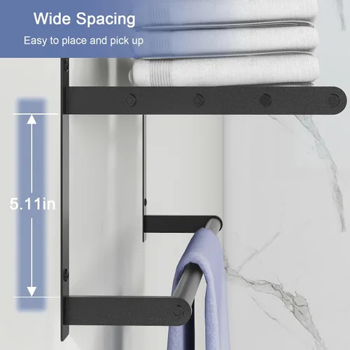 Miniatura 4 de Estante de baño con toallero, toalleros de metal de 16 pulgadas para montaje en pared de baño, toallero a prueba de óxido con estante soporte