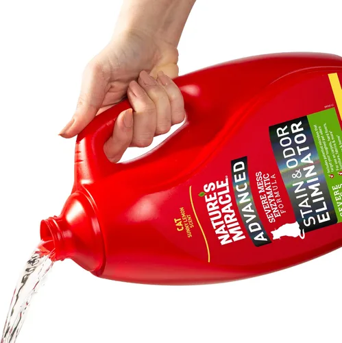 Miniatura 2 de Nature's Miracle Spray eliminador avanzado de manchas y olores para gatos, fórmula enzimática severa, aroma a limón soleado, 1 galón