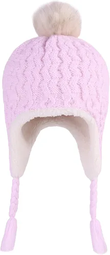 Miniatura 2 de Gorro de punto con solapa para las orejas para bebé, de piel sintética, con pompón, para invierno, cálido, forro polar