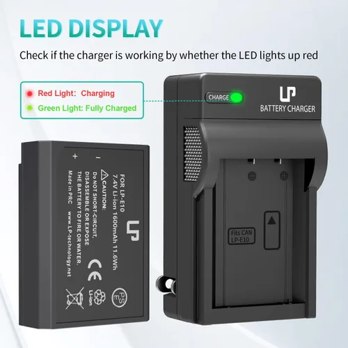 Miniatura 5 de LP Paquete de cargador de batería LP-E10, 1 paquete de batería y cargador, compatible con Canon EOS Rebel T3, T5, T6, T7, T100, 1100D, 1200D, 1300D