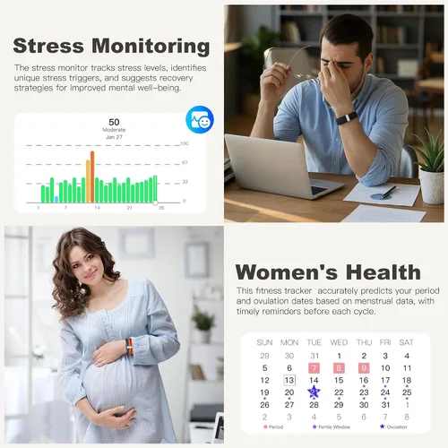 Miniatura 5 de Pulseras inteligentes para mujeres y hombres, rastreadores de actividad de salud con más de 120 modos deportivos, frecuencia cardíaca 24/7