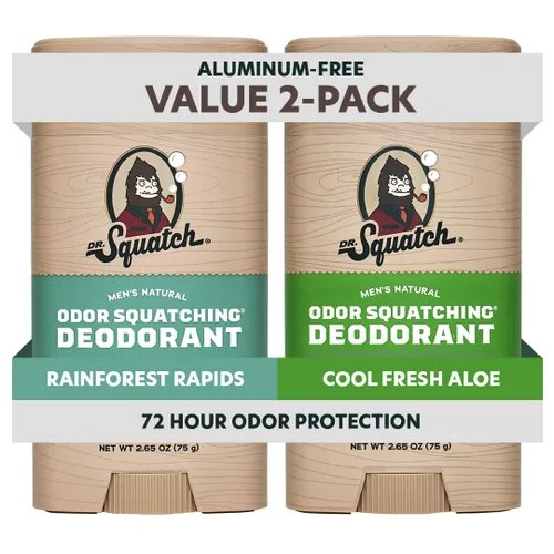 Dr. Squatch Desodorante natural para hombres, sin aluminio, Rainforest Rapids + Cool Fresh Aloe, 2.65 oz, 2 unidades