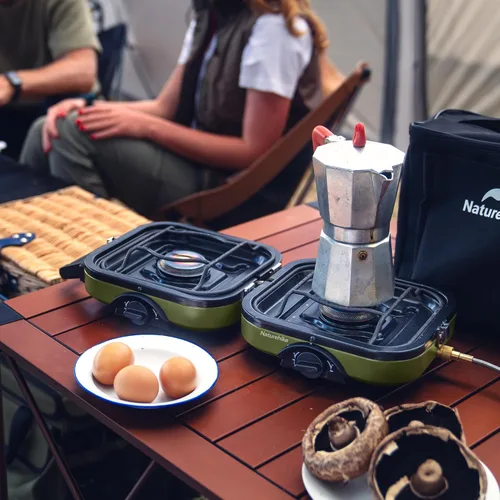 Miniatura 5 de Naturehike Estufa de camping plegable de 2 quemadores con plancha, estufa de gas de isobutano portátil para campamento con quemadores ajustables