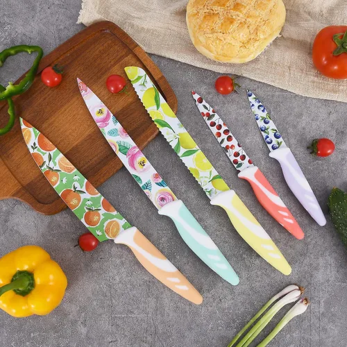 Miniatura 5 de UPTRUST Juego de cuchillos de cocina de acero inoxidable de 10 piezas, revestimiento antiadherente con 5 cuchillas protectoras, cuchillos de frutas