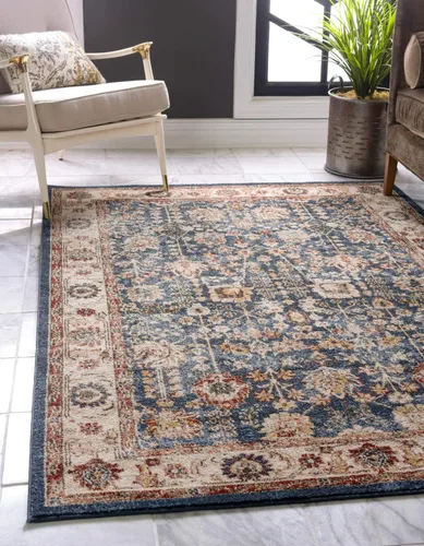Unique Loom Utopia Collection - Alfombra tradicional clásica de inspiración vintage con tonos cálidos (4 pies x 6 pies, rectangular, azul