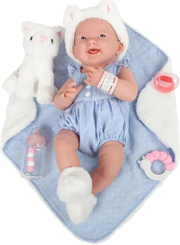 Miniatura 7 de JC Toys La Newborn Muñeca de bebé de 15 pulgadas anatómicamente correcta de vinilo, con niña real en azul y accesorios de lujo, diseñada por Gato