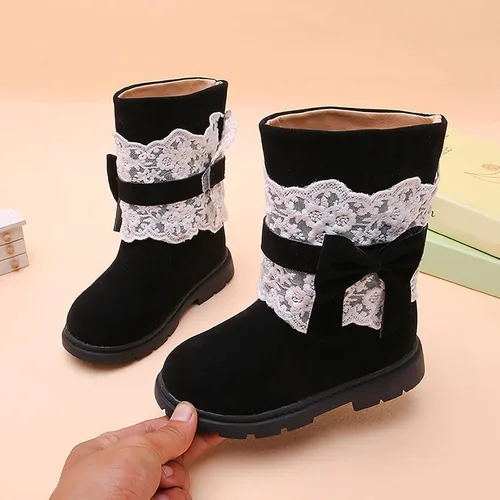 Miniatura 5 de Baby Girls Snow Boots Kids Booties Non-Slip Princess Shoes Toddler Winter Warm Prewalker Lace Bow Shoes Fleece Footwear