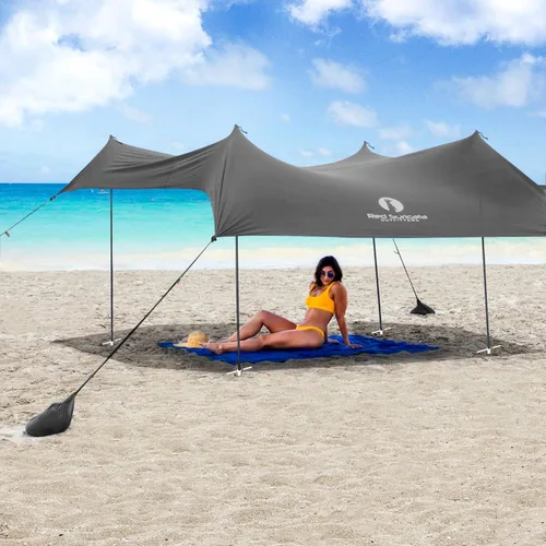 Miniatura 9 de Red Suricata Tienda de campaña familiar y toldo de playa, UPF50, parasol con 4 postes de aluminio, anclajes de 4 postes y pala de arena, lona grande