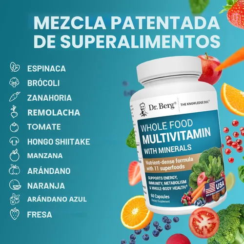 Miniatura 6 de Dr. Berg Multivitamínico integral con minerales - Multivitamínico diario para hombres y mujeres - Incluye mezcla de frutas y verduras integrales
