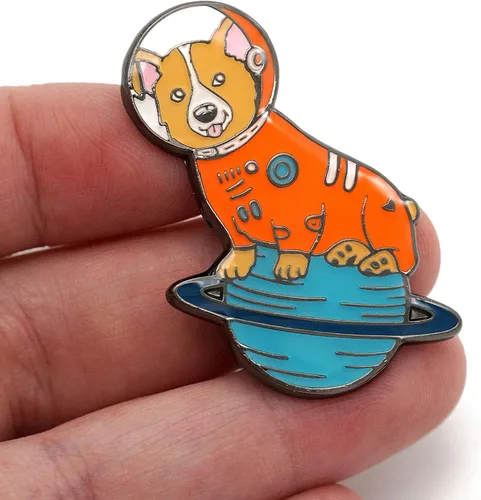 Miniatura 3 de Compoco Pop Corgi perro esmalte Pin Astronauta cachorro en un traje espacial con un casco espacio para los amantes de los perros