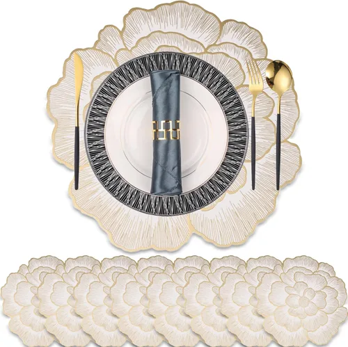 Miniatura 13 de pigchcy Juego de 4 manteles individuales dorados de 15 pulgadas, lavables para interiores y exteriores, impermeables, antideslizantes, para fiestas