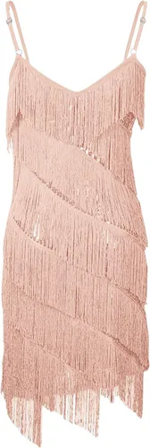 Miniatura 4 de Vestido sexy de fiesta con cuello en V para mujer, vestido de lentejuelas de color sólido, vestido con flecos, para ocasiones especiales