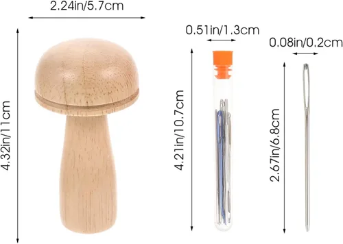 Miniatura 2 de HEALLILY 1 juego de suministros de madera Darner de madera con agujas de coser, enhebrador de banda de goma