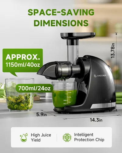 Miniatura 7 de Máquinas exprimidoras - AMZCHEF Exprimidor de jugo de prensa en frío con masticación para frutas y verduras enteras - Masticación delicada sin Ébano