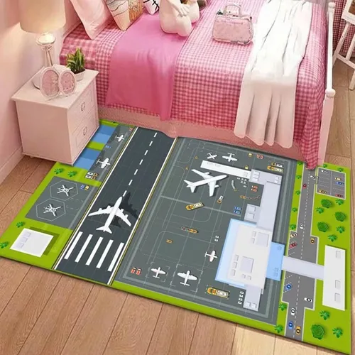 Miniatura 8 de Tapete grande de juego para el aeropuerto para jugar con autos pequeños, alfombra educativa de tráfico por carretera, divertida alfombra