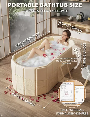 Miniatura 2 de Bañera Portátil para Baño de Hielo - Bañera Plegable Colapsible para Adultos Ducha Baño SPA Caliente Remojo Bañera de Inmersión Fría Independiente