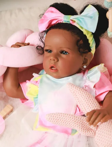 Miniatura 10 de Muñecas bebé Reborn Niña Negra, Muñecas bebé recién nacidas afroamericanas de 20 pulgadas, realistas con cuerpo suave y extremidades de silicona