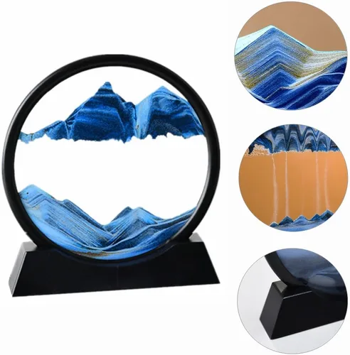 Miniatura 4 de Imagen artística de arena en movimiento redonda de vidrio 3D de arena de mar profundo, marco de arena que fluye con arena, sensorial relajante