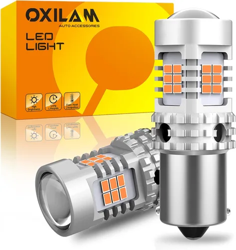 OXILAM - Bombilla de luz LED para señal de giro BA15S 1156, CANBUS sin errores, 2200K, amarillo ámbar, 2800 LM, para 7506, 1156A, 1003, 1141, P21W,
