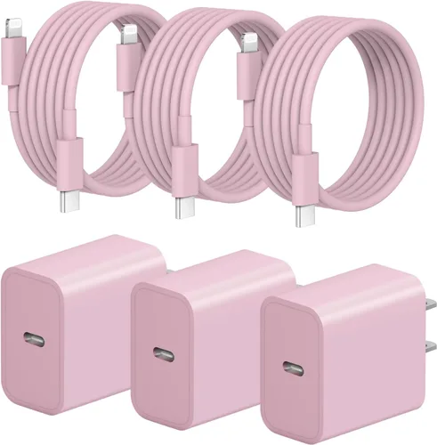Miniatura 11 de Cargador rápido para iPhone, 3+3 unidades, cargador de pared USB C de 20 W con cable de carga rápida de 6 pies compatible con iPhone