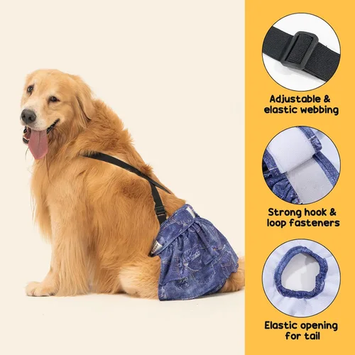 Miniatura 3 de Paquete de 3 Avont Pañales Lavables para Perras con Tirantes, Pañales Reutilizables para Perritas en Período de Celo e Incontinencia para Perros