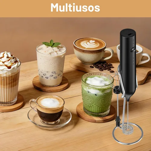 Miniatura 6 de Espumador de leche recargable de mano, batidor eléctrico con 3 velocidades, mezclador de bebidas de mano con 2 cabezales, varita portátil para café