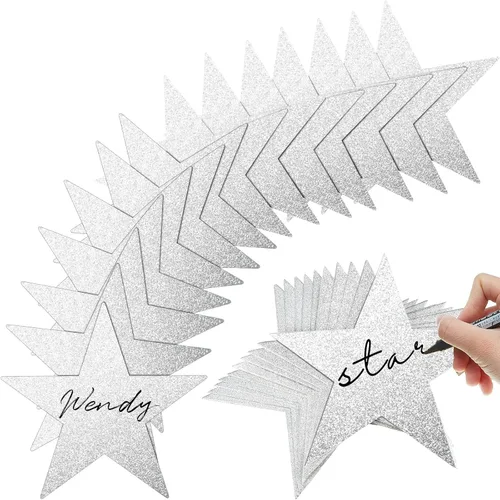 Miniatura 12 de Gejoy 80 piezas de recorte de estrellas con purpurina, decoración de estrellas doradas, estrella de papel doble impresa para noche de cine