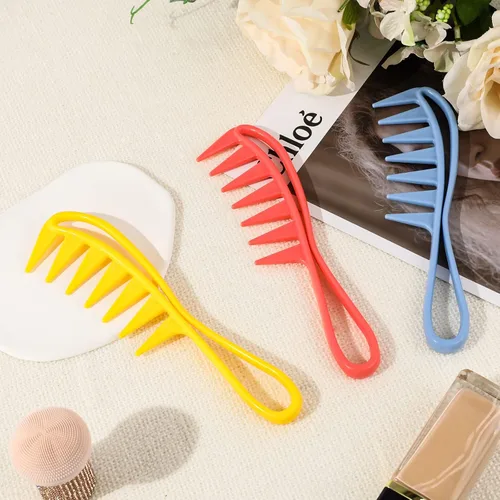Miniatura 2 de 3 peines profesionales de plástico para peluquería, diseño de dientes grandes de tiburón para cabello rizado, seco, húmedo, largo y grueso
