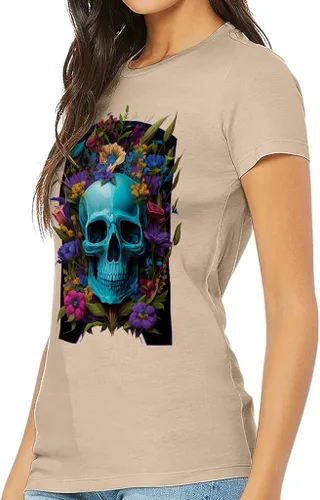 Miniatura 2 de Camiseta de corte ajustado con estampado de flores - Camiseta de calavera para mujer - Camiseta de ajuste delgado