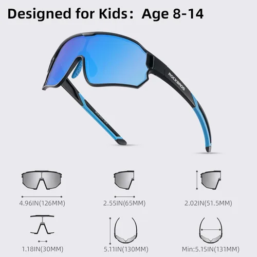 Miniatura 8 de ROCKBROS Lentes de sol polarizados para niños, gafas de sol deportivas para ciclismo, protección UV400 para jóvenes, niños y niñas de 8 a 14 años