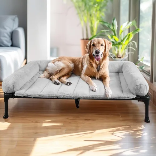 Miniatura 13 de Veehoo Cama elevada ortopédica para perros con cojín de felpa esponjosa, camas elevadas para perros grandes, sofá suave para mascotas