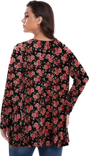 Miniatura 4 de OVERWORETY Camiseta tipo túnica de manga larga para mujer, plisada, casual, para otoño, para usar con leggings