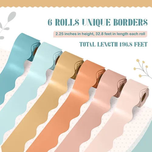 Miniatura 2 de TaoBary 6 rollos de bordes de 196.8 pies para tablón de anuncios de primavera para el aula, de 2.25 pulgadas, borde festoneado, decoración de tablón
