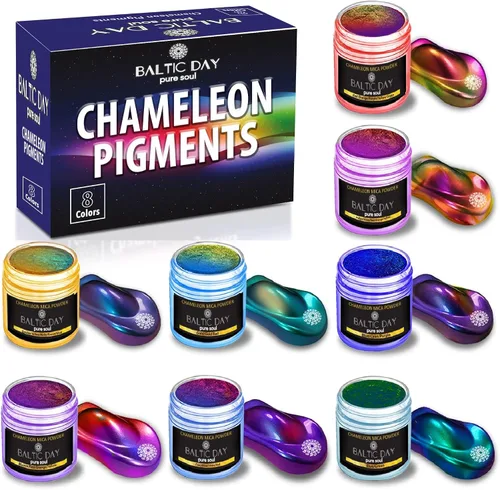 BALTIC DAY - Chameleon Mica Powder, 8 Jars of Color Shift Mica Set - Epoxy Resin Color Pigment - Chameleon Powder Glitter - Holographic Mica Powder