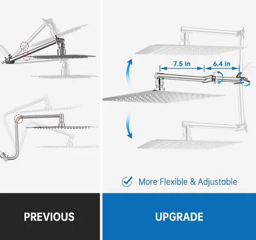 Miniatura 3 de G-Promise Regadera de lluvia de metal de 12 pulgadas con brazo de extensión ajustable de 15 pulgadas, cabezal de ducha de lluvia de alta presión