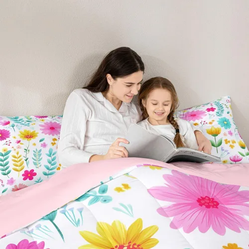 Miniatura 2 de Manfei Juego de Edredón Floral de Acuarela Tamaño Twin, Juego de Ropa de Cama de Flores Botánicas y Hojas 2 piezas, Edredón de Plumón de Flores