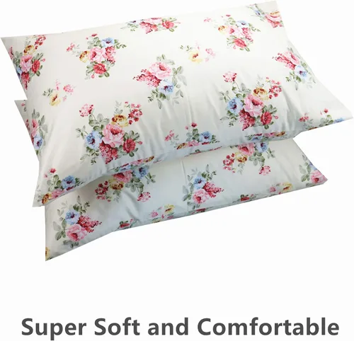 Miniatura 4 de Juego de 2 fundas de almohada de algodón azul suave, fundas de almohada de tamaño Queen con estampado floral con cierre de sobre, 20 x 30 pulgadas