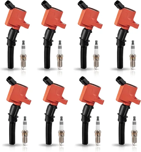 ENA Juego de 8 bobinas de encendido rojas y bujías de platino compatibles con Mercury Ford F150 E150 E250 Expedition Explorer Grand Marquis Crown