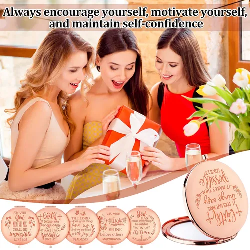Miniatura 6 de Huwena 12 piezas de espejo cristiano para mujeres, versículo bíblico a granel, espejo de bolsillo compacto plegable, regalo religioso inspirador